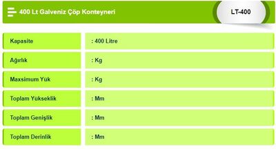 400 Lt Galveniz Çöp Konteyneri