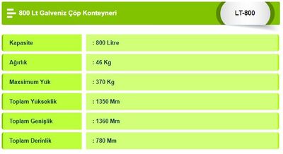 800 Lt Galveniz Çöp Konteyneri 2mm