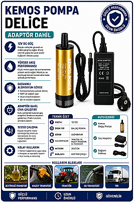 Delice 220-12 Volt Dalgıç Adaptörlü Mazot Aktarma(SIVI TRANSFER) Pompası - 1