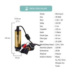 KIZILIRMAK 12 VOLT DALGIÇ TİPİ SIVI AKTARMA POMPASI(FİLTRELİ + ARAPUARLI) - 3