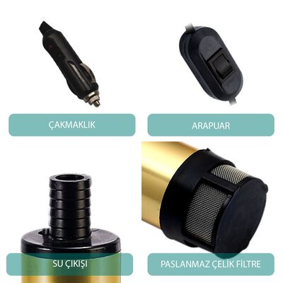 KIZILIRMAK 12 VOLT DALGIÇ TİPİ SIVI AKTARMA POMPASI(FİLTRELİ + ARAPUARLI + ÇAKMAKLIKLI) - 2