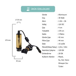 KIZILIRMAK 12 VOLT DALGIÇ TİPİ SIVI AKTARMA POMPASI(FİLTRELİ + ARAPUARLI + ÇAKMAKLIKLI) - 3