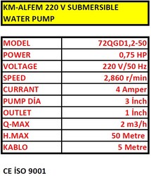 KM-ALFEM 220 V SOLAR VE DALGIC SUBMERSIBLE WATER PUMP - 5