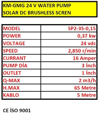 KM-GMG 24 V WATER PUMP SOLAR DC BRUSHLESS SCREN