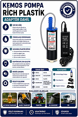Rich plastik 220-12 Volt Dalgıç Adaptörlü Mazot Aktarma(SIVI TRANSFER) Pompası - 1